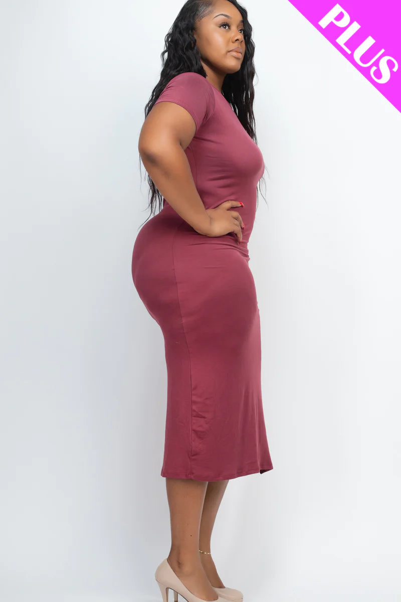 Emma Ruched Mdi Dress - Dark Mauve (Plus)