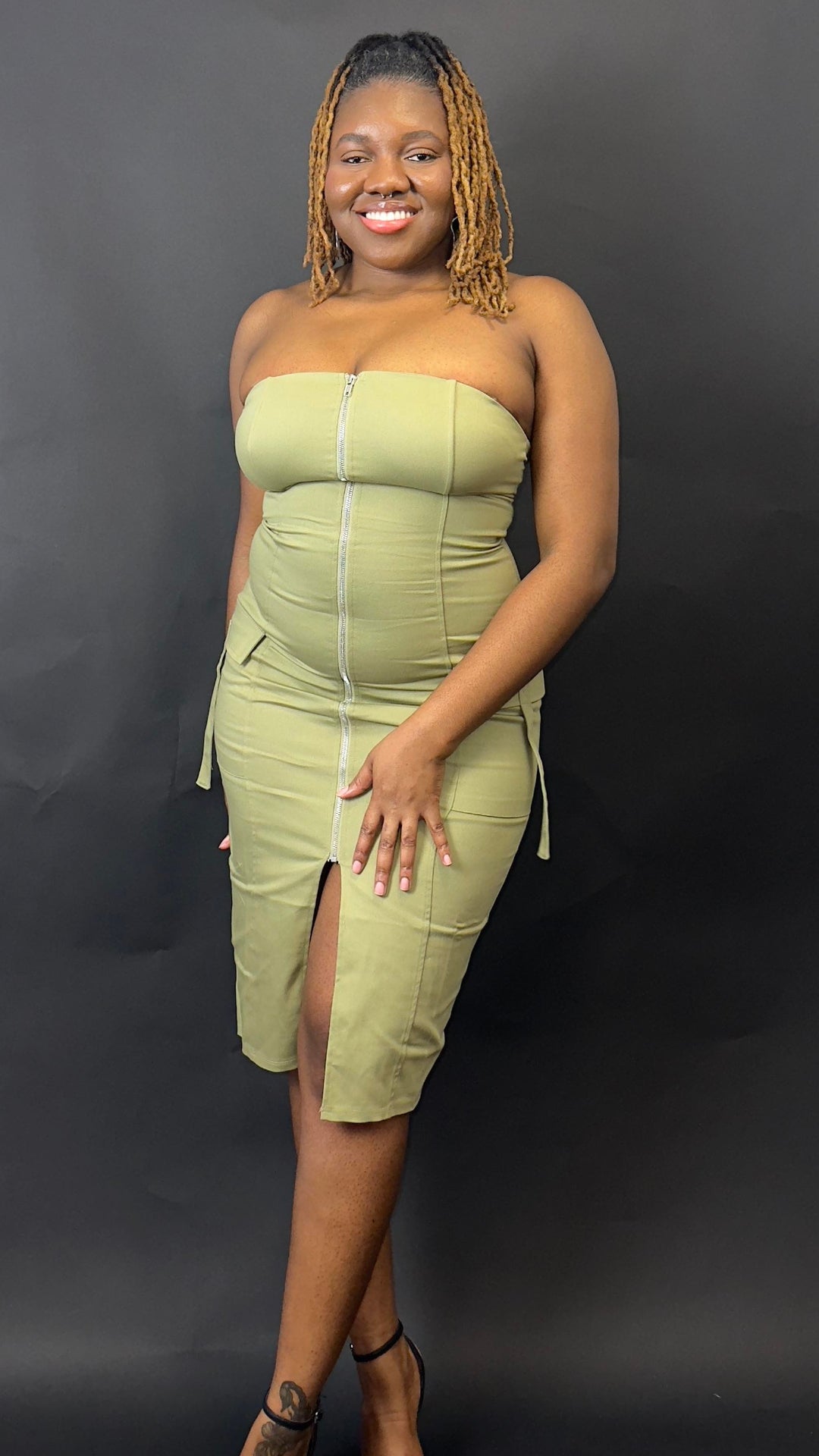 Bailey Tube Cargo Midi Dress - Olive