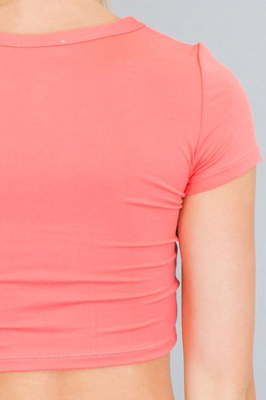 Basic Short Sleeve Crop Top - Coral