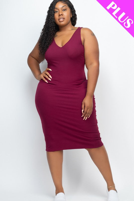 Jemma Ribbed Midi Dress - Burgundy (Plus)