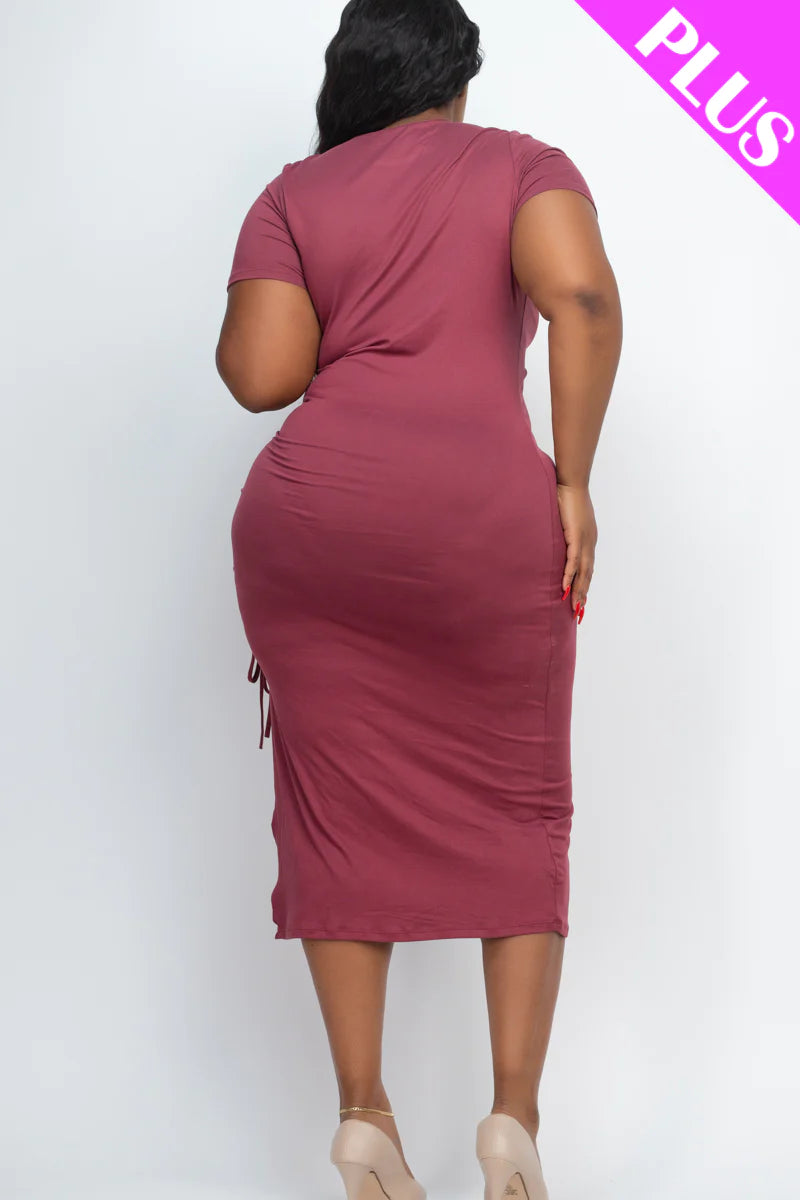 Emma Ruched Mdi Dress - Dark Mauve (Plus)